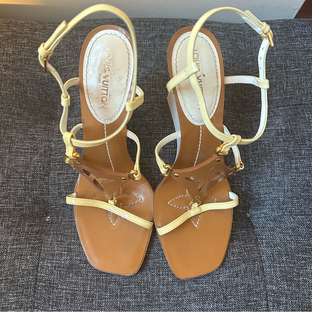 Louis Vuitton Women's Tan and Cream Wedge Sandals - Picture 3 of 8